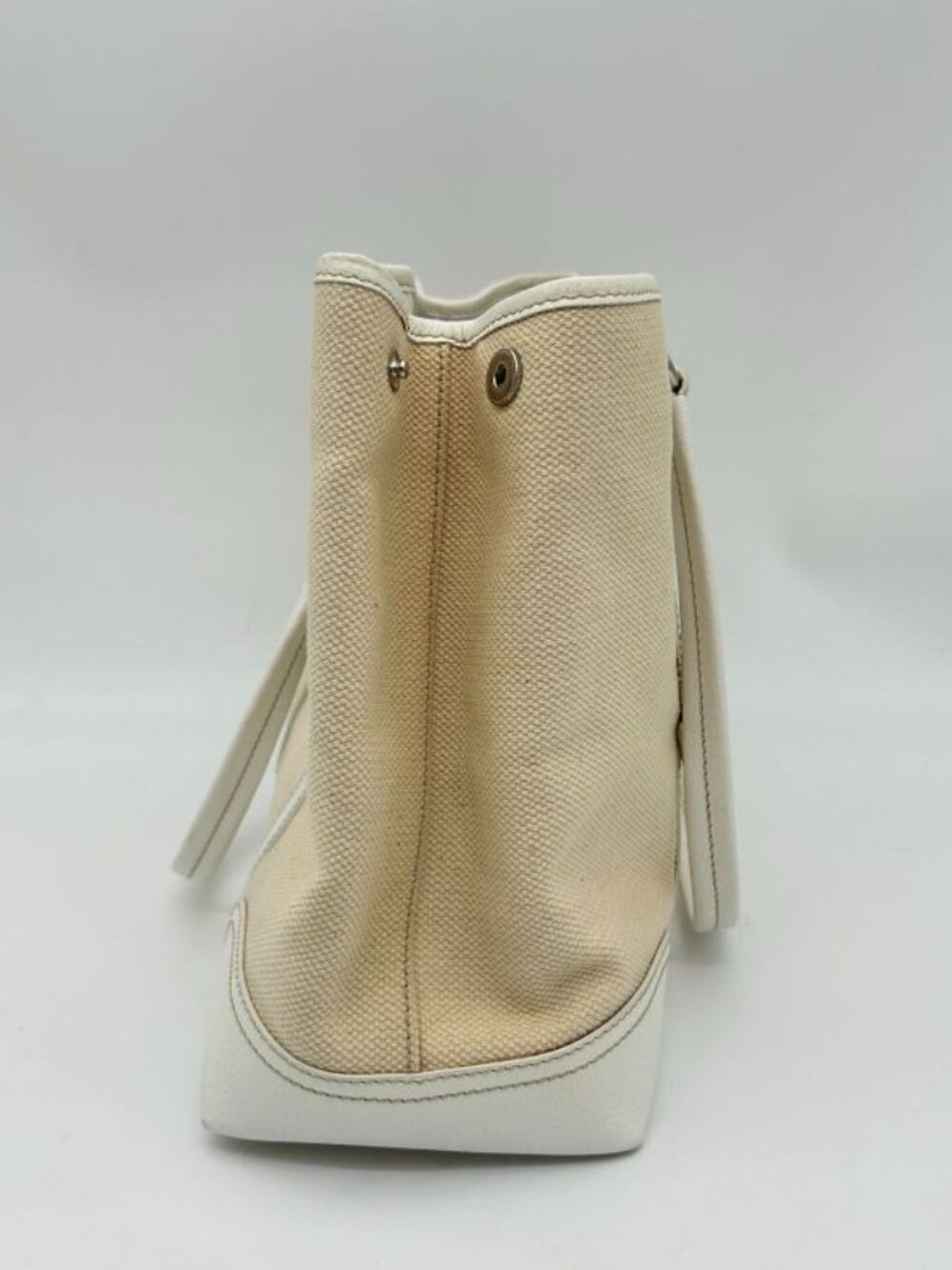 Prada Tote Shoulder Triangle Plate Logo Canvas Leather Beige - Picture 5 of 16